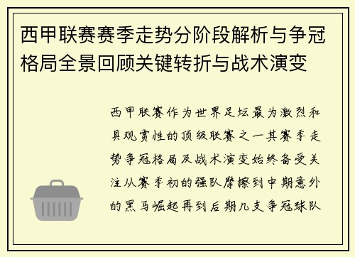 西甲联赛赛季走势分阶段解析与争冠格局全景回顾关键转折与战术演变